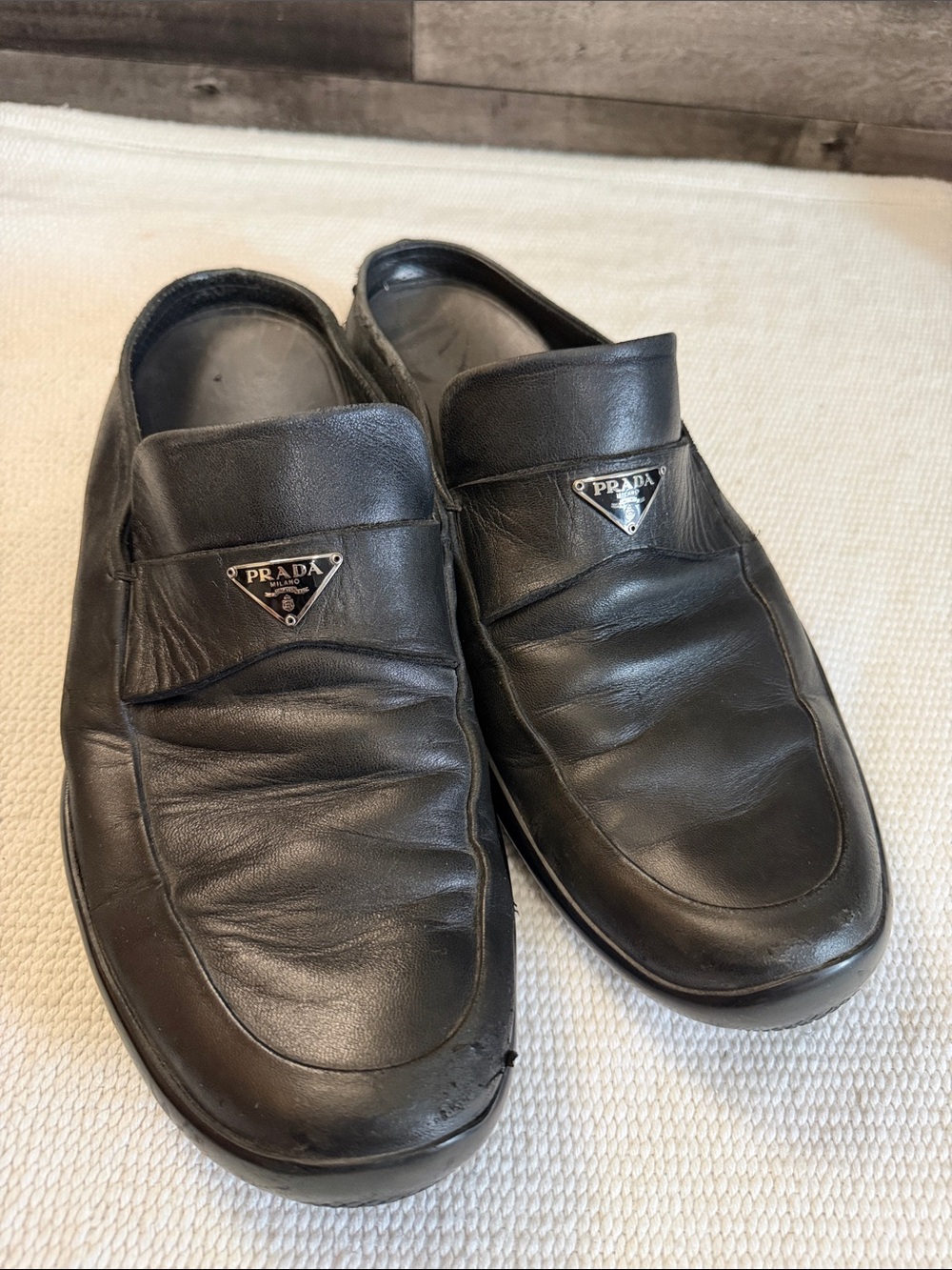 Prada Black Leather Mule Loafers Men’s 9 1/2